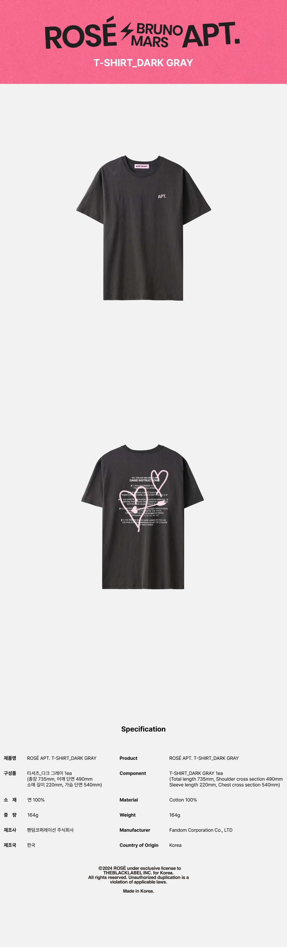 ROSÉ - 01 T-Shirt (DARK GRAY)_APT MD detail 3
