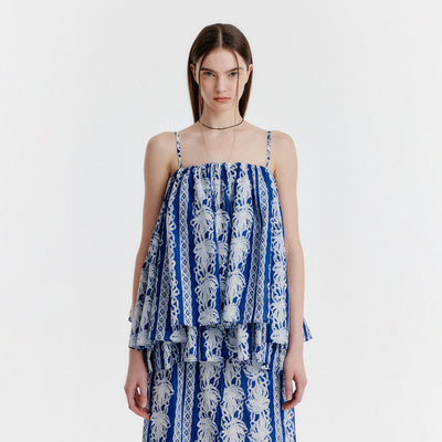 YAEL Lace-printed Volume Top - Blue