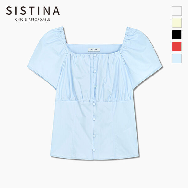 SISTINA Cotton square neck shirring blouse_AWWBLQ21100