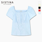 SISTINA Cotton square neck shirring blouse_AWWBLQ21100