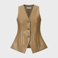 YCH FAUX LEATHER SLIMFIT VEST BEIGE (W24VT3021BE)