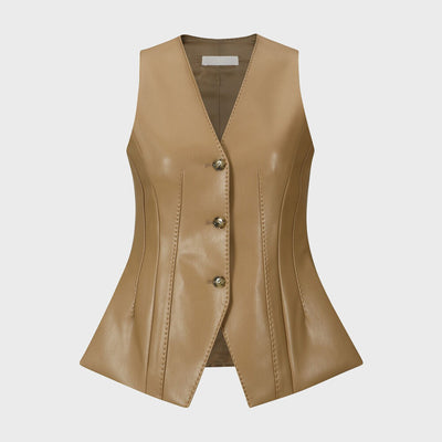 FAUX LEATHER SLIMFIT VEST BEIGE (W24VT3021BE)