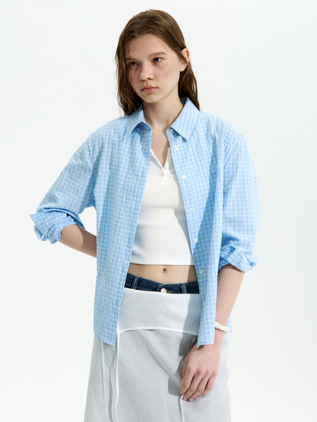 LOW CLASSIC Lc CHECKED REGULAR-FIT SHIRT_SOFT BLUE_LC252SH06B2