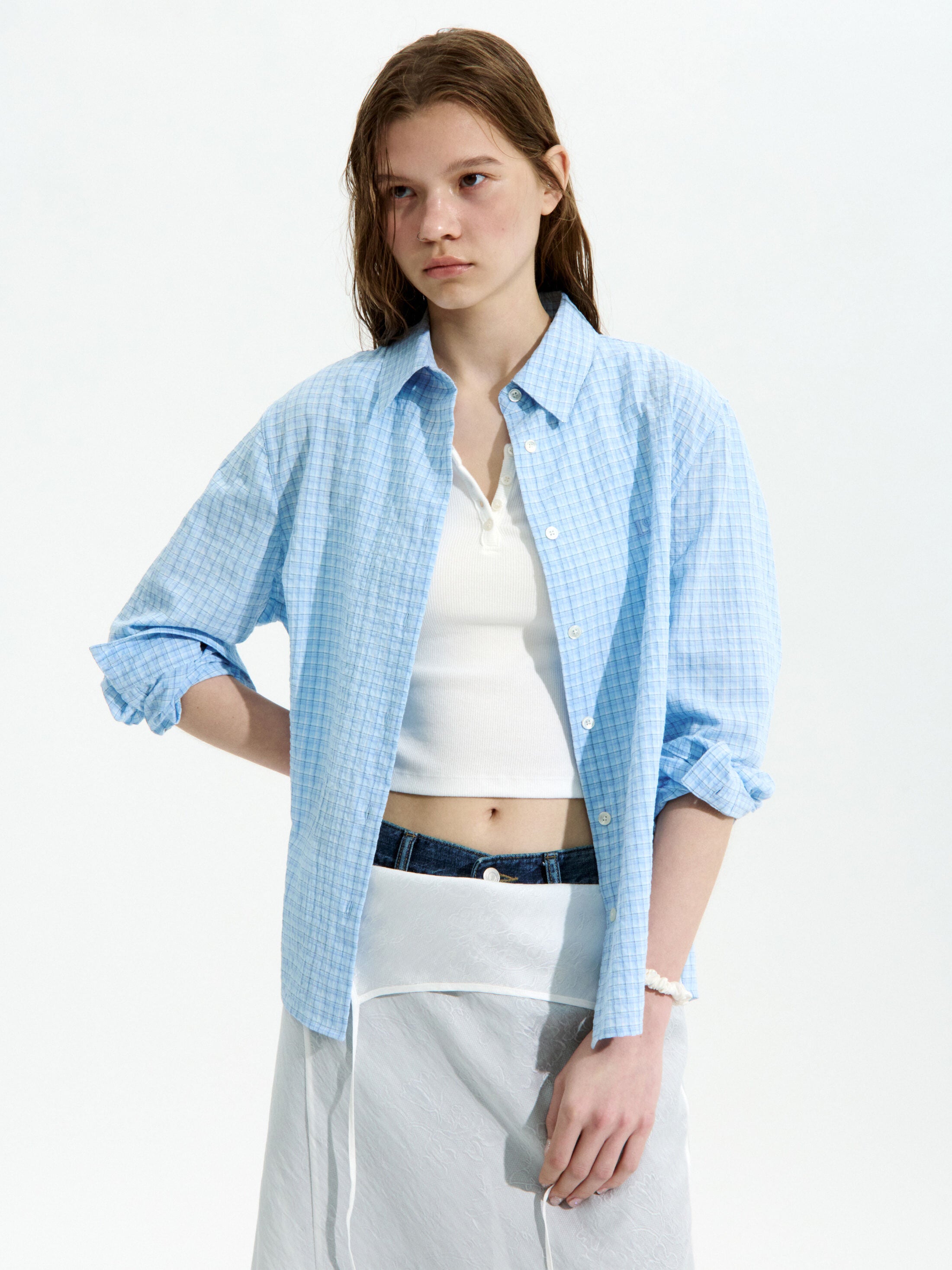 LOW CLASSIC Lc CHECKED REGULAR-FIT SHIRT_SOFT BLUE_LC252SH06B2