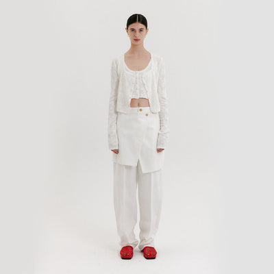Wrap Straight Denim Pants - Ivory