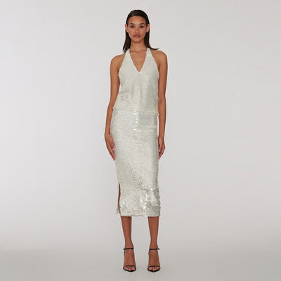 (W) SEQUINS PENCIL SKIRT BRIGHT WHITE