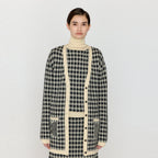 EENK EENK VINKLING Gingham Check Knit Midi Cardigan - Black/Ivory