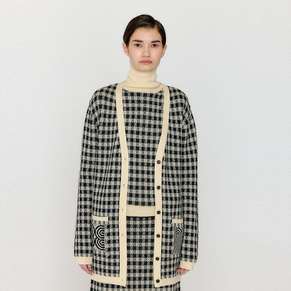 EENK EENK VINKLING Gingham Check Knit Midi Cardigan - Black/Ivory