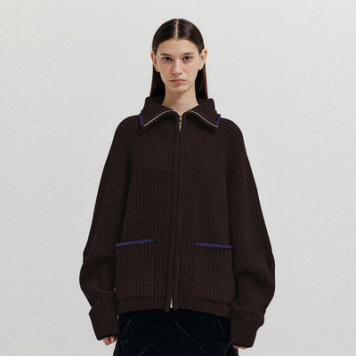 EENK XTO Zipped Knit Cardigan - Brown