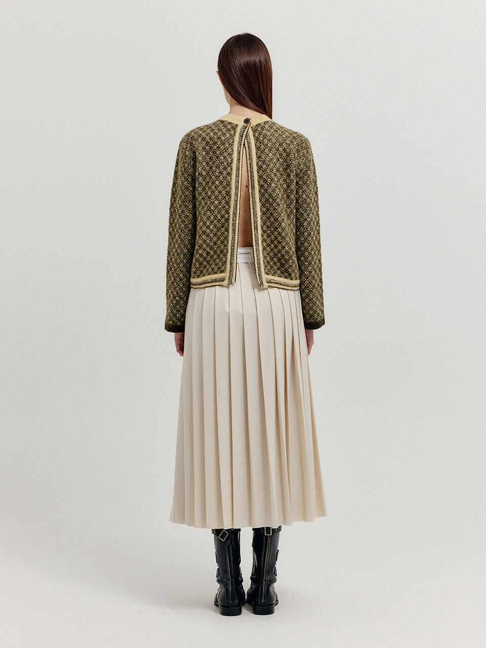 EENK EENK XOUE Check Jacquard Knit Pullover - Khaki/Yellow