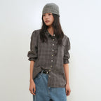 GENERAL IDEA WOMAN check frill blouse [ASH BROWN] / GF2LBL517