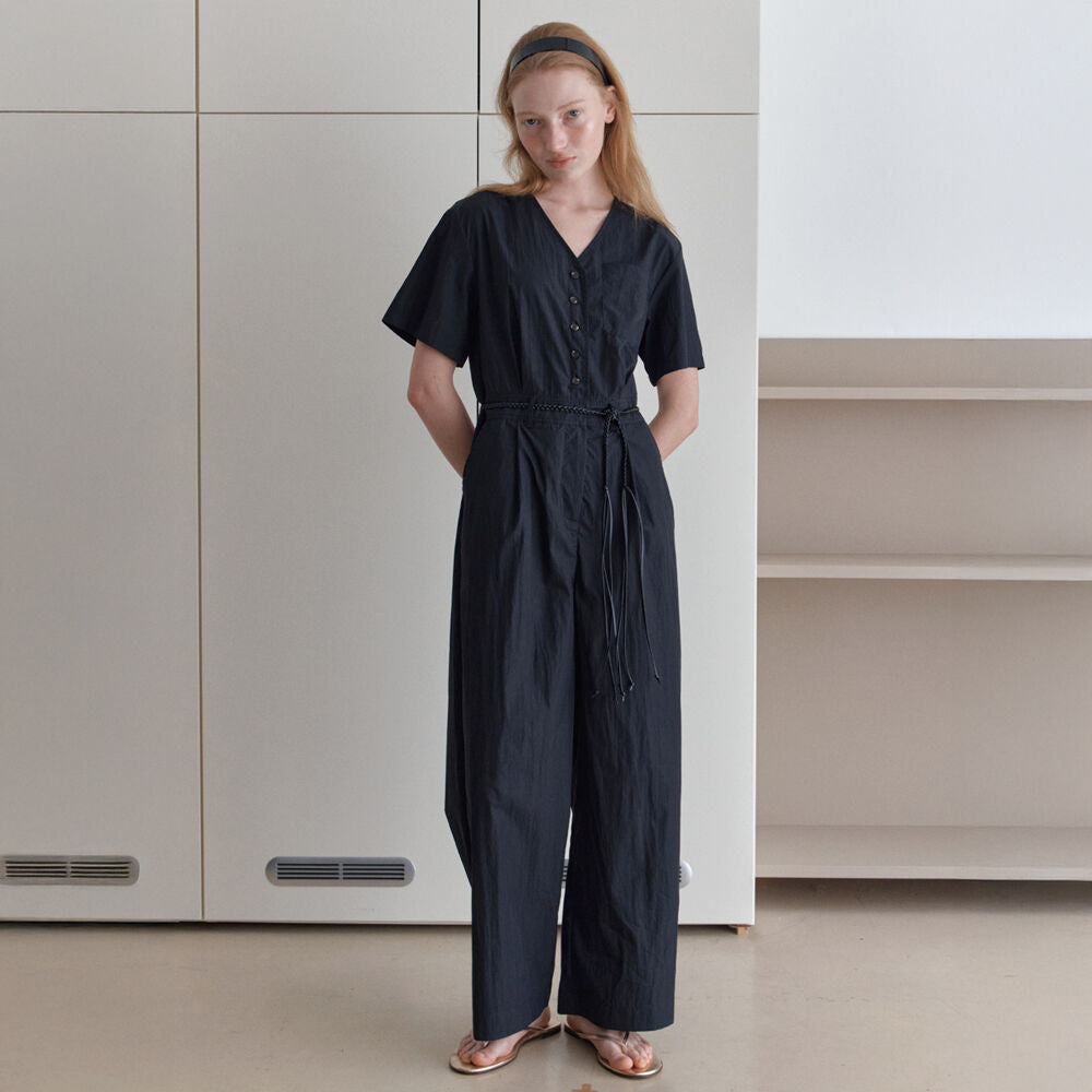 LCVE LCVE Jumpsuit V-Neck Button Black