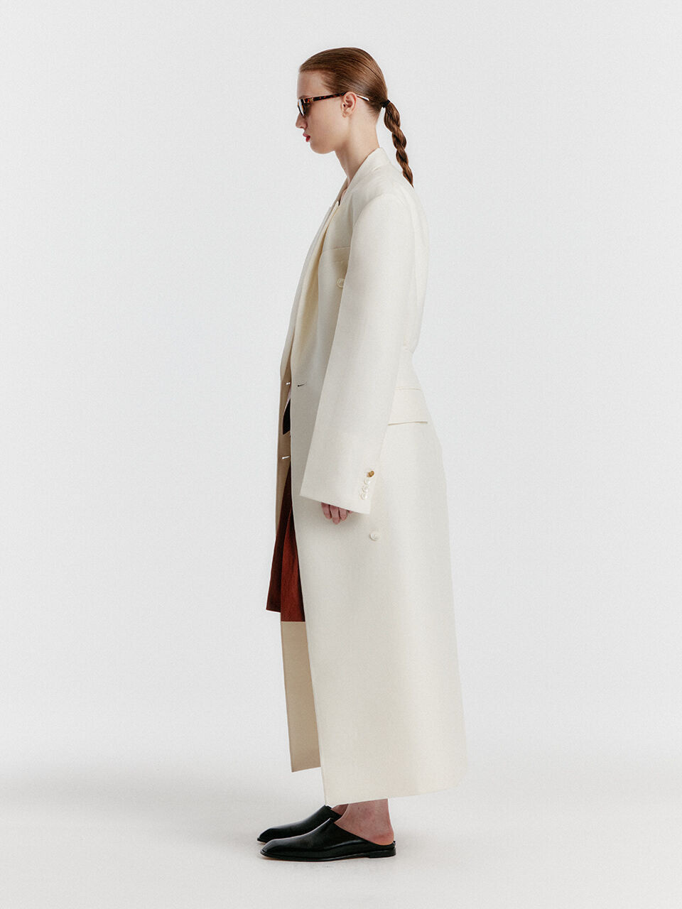 EENK YALE Peaked lapel Tailored Long Coat - Ivory