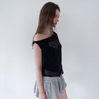 rolarola LETTERING DRAPE OFF SHOULDER T-SHIRT BLACK