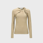 YCH TWIST FRONT KNIT TOP BEIGE (W23KT802BE)
