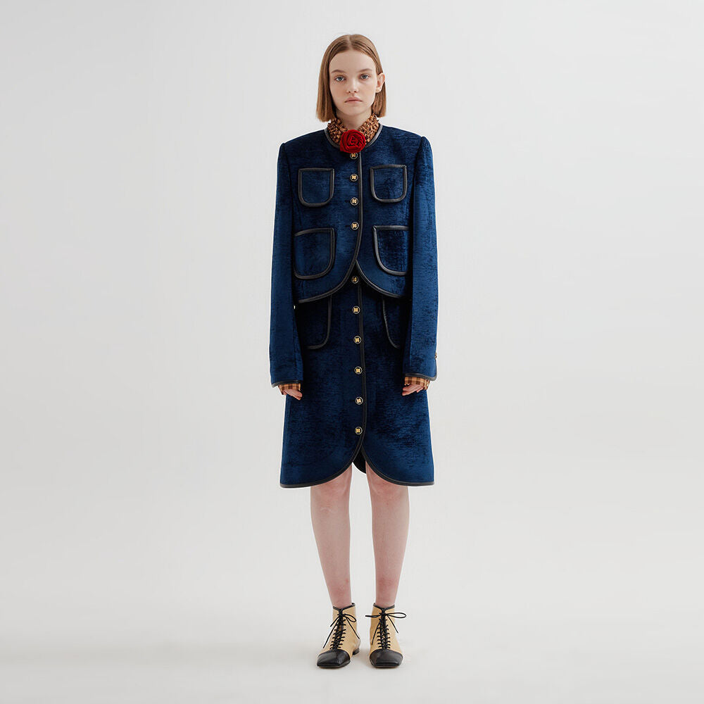 EENK EENK TWELVE Leather Trim Paneled Skirt - Navy