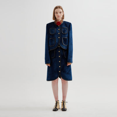 EENK TWELVE Leather Trim Paneled Skirt - Navy