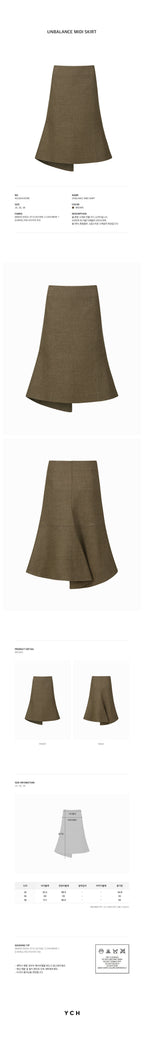 YCH UNBALANCE MIDI SKIRT BROWN (W24SK6101BR)
