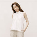 320showroom Shirring Halter Neck Back Button Blouse-2color