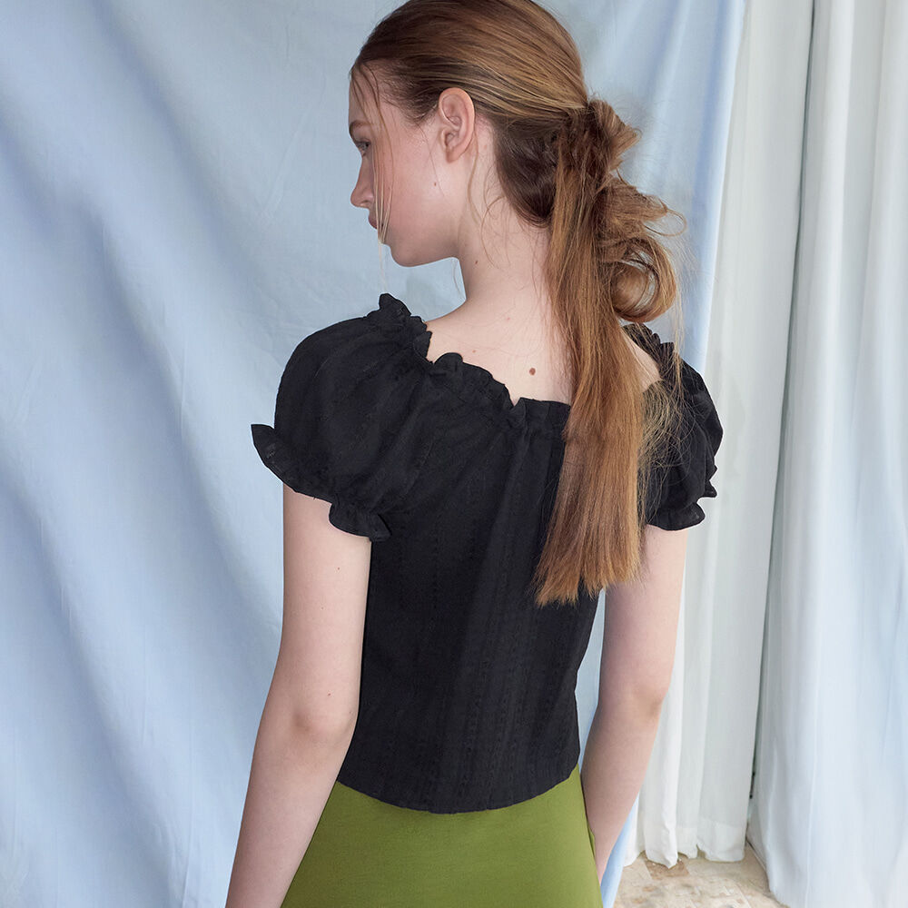 ETMON Frill Neck Strap Blouse, Black