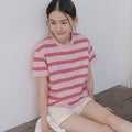 TILLIDIE Multi stripe cotton t-shirt_Pink