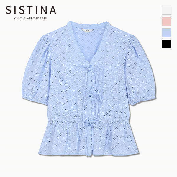 SISTINA Cotton punching ribbon blouse_AWWBLQ21060