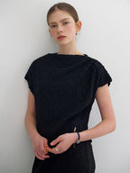 MOMET Powder Crinkle Draping Tee Black