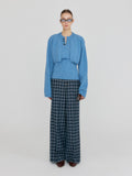 EENK ZILVINE Relaxed Plaid Pants - Navy/Sky Blue Multi