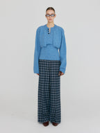 EENK ZILVINE Relaxed Plaid Pants - Navy/Sky Blue Multi