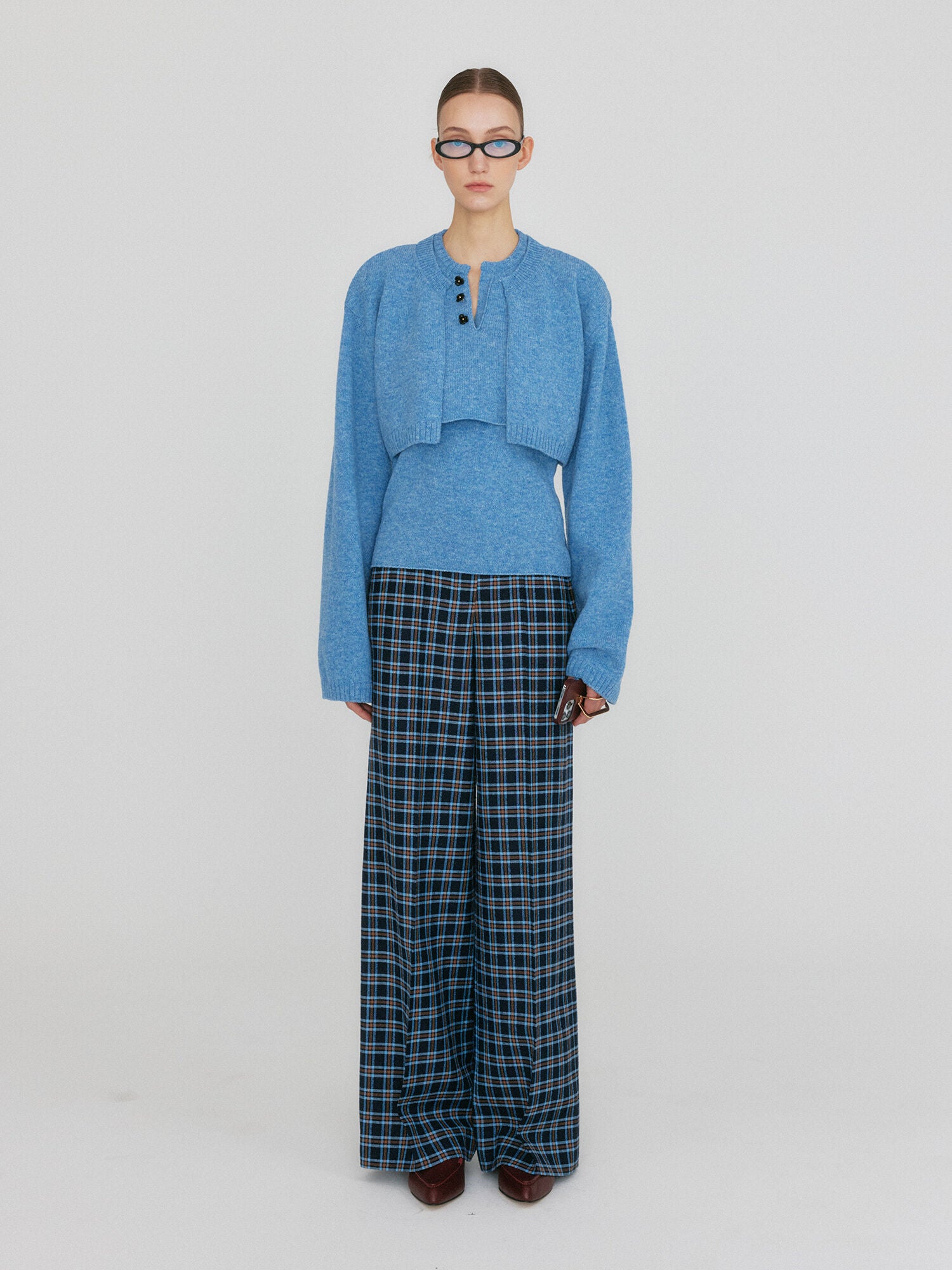 EENK ZILVINE Relaxed Plaid Pants - Navy/Sky Blue Multi