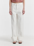 EENK YICO Turn-up Wide Denim Pants - White