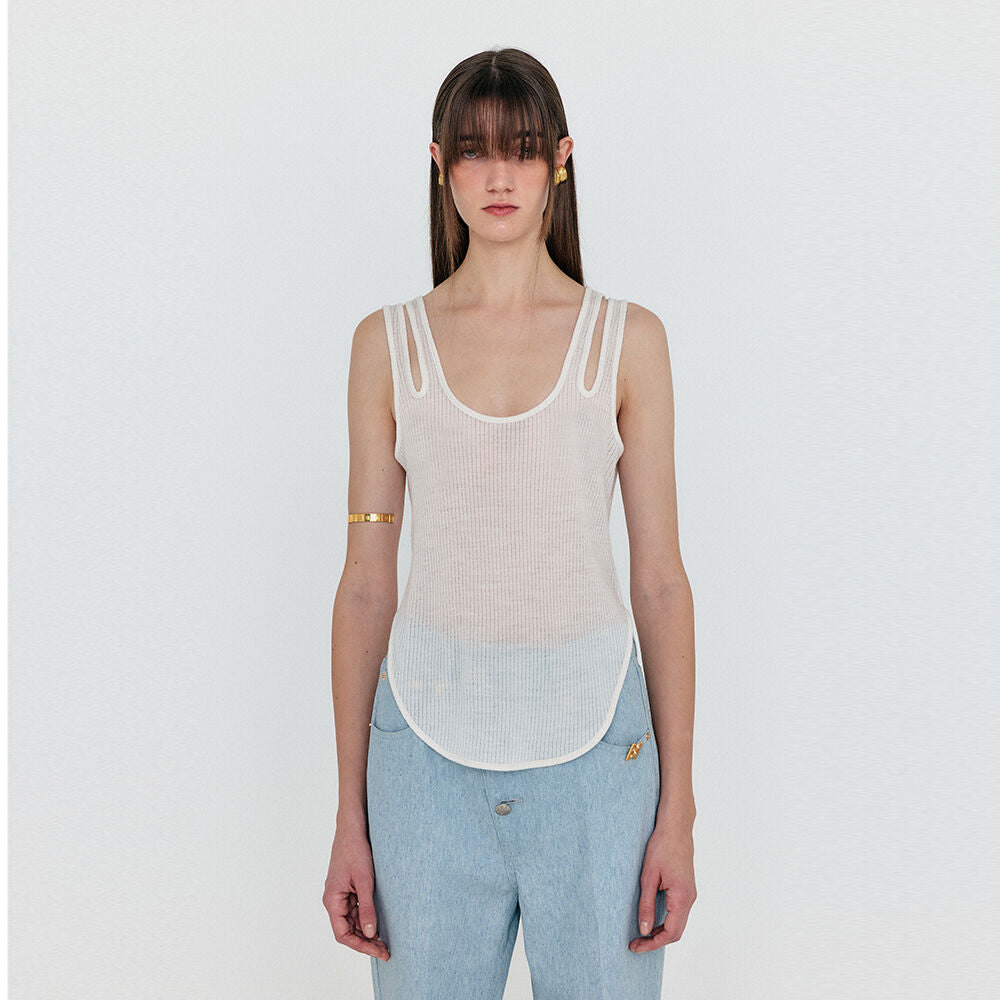 EENK WOUE Sleeveless Cutout Jersey T-shirt - Ivory