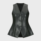 YCH FAUX LEATHER SLIMFIT VEST BLACK (W24VT3021BK)