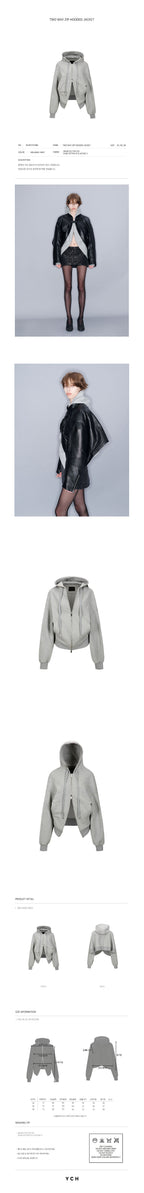 YCH TWO WAY ZIP HOODED JACKET MELANGE GREY (W23OT013MG)