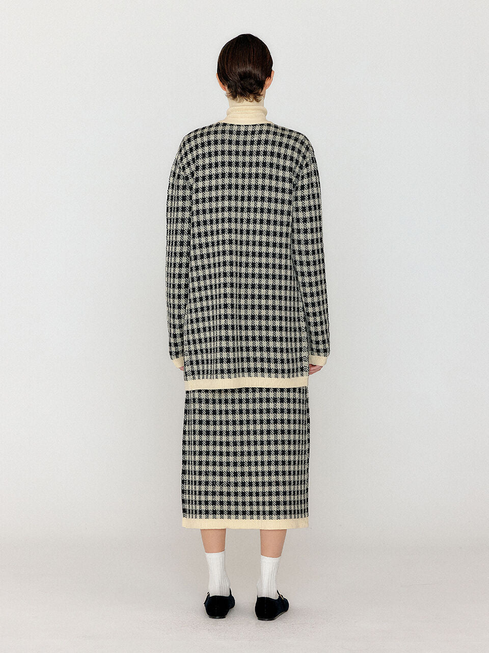EENK EENK VINKLING Gingham Check Knit Midi Cardigan - Black/Ivory