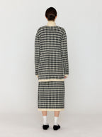 EENK EENK VINKLING Gingham Check Knit Midi Cardigan - Black/Ivory