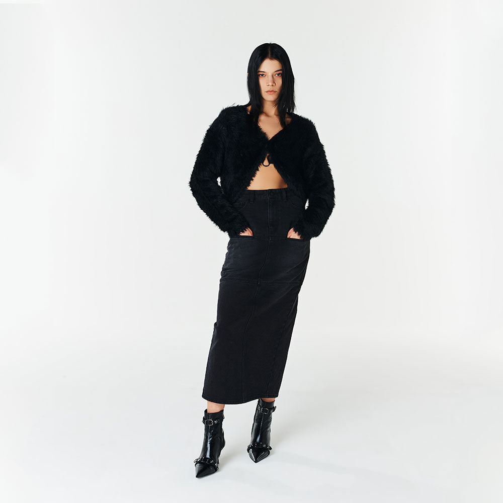 YCH CUT OUT CARDIGAN BLACK (F23KT801BK)