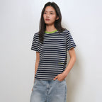 GENERAL IDEA WOMAN color combination striped short sleeve t-shirt [NAVY] / GF2LTS522