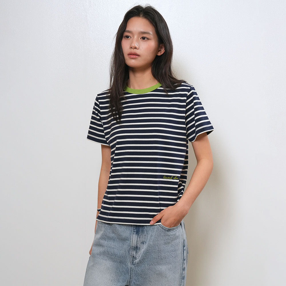 GENERAL IDEA WOMAN color combination striped short sleeve t-shirt [NAVY] / GF2LTS522
