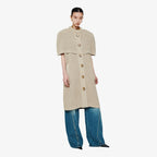 YCH BUTTONED CABLE-KNIT CAPE BEIGE (F24KT8021BE)
