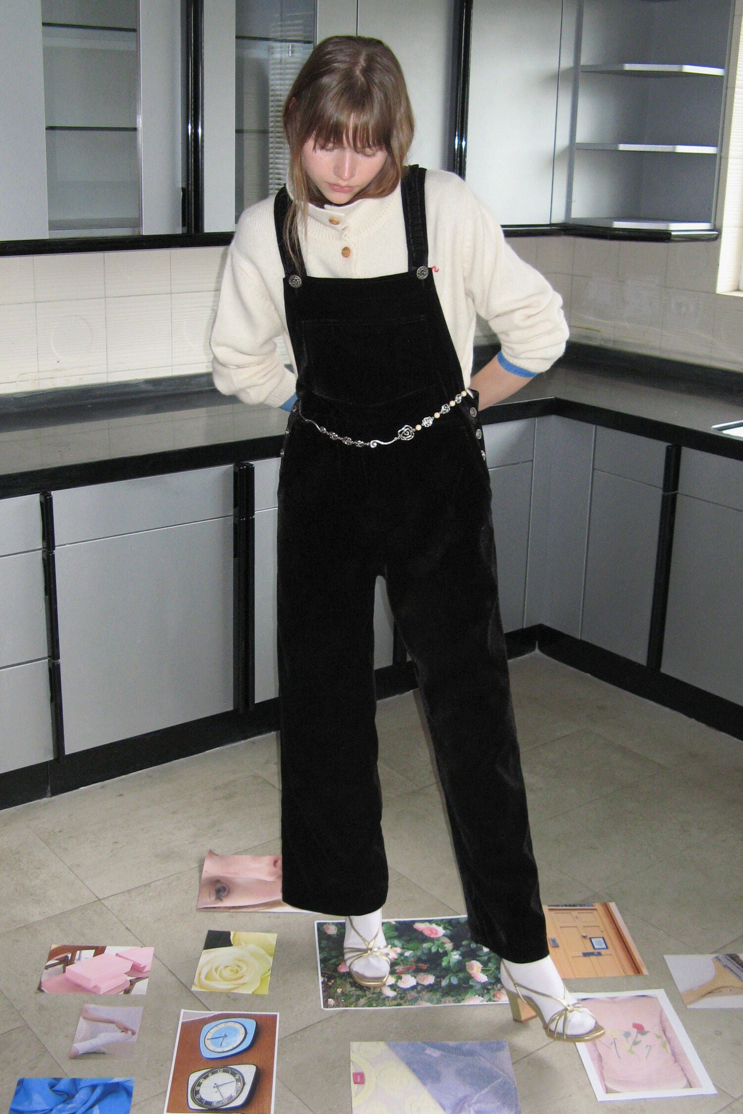 SINOON SINOON Vintage Rose Velvet Overall (Black)
