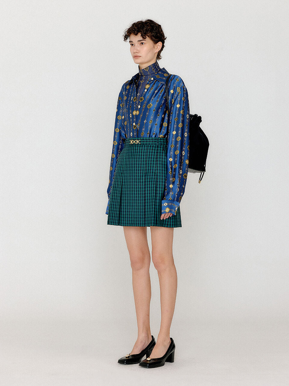 EENK VABRINA Gold-trimmed Mini Skirt - Green Check