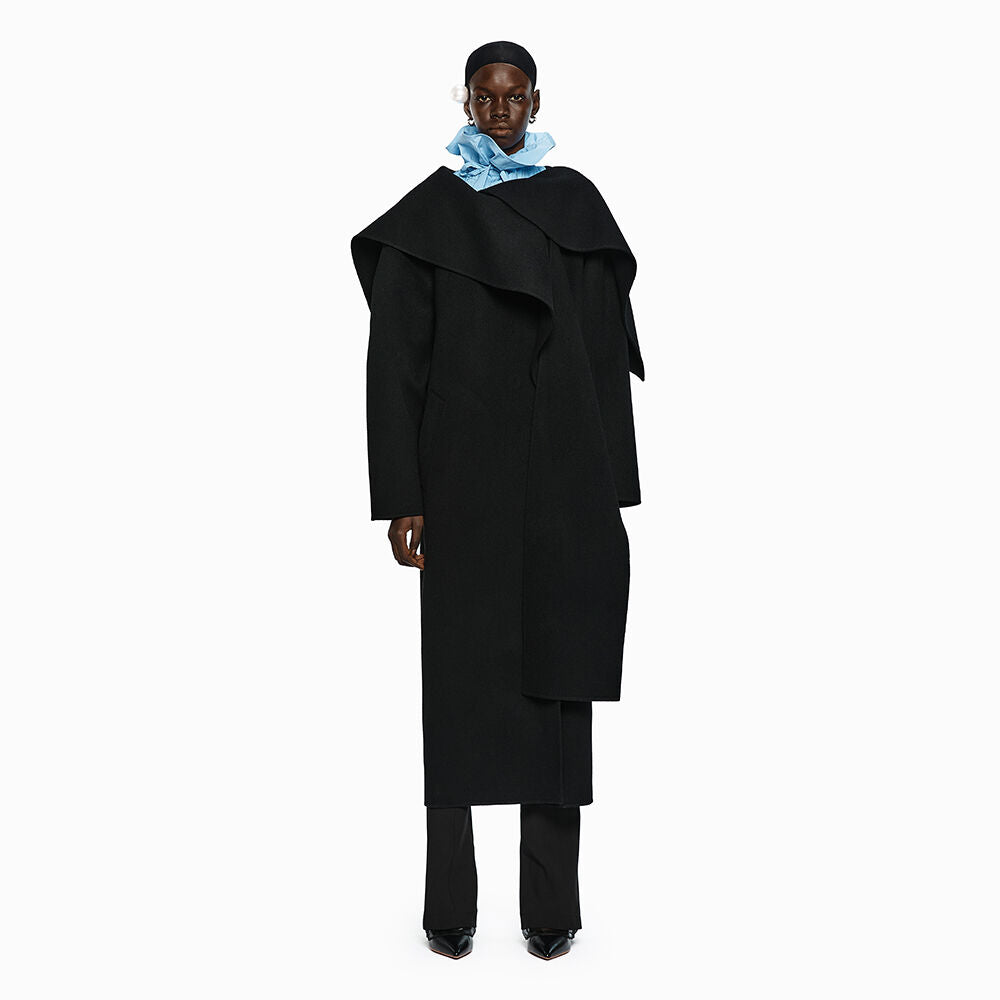 YCH HANDMADE MUFFLER LAYERED COAT BLACK (W24CT1012BK)