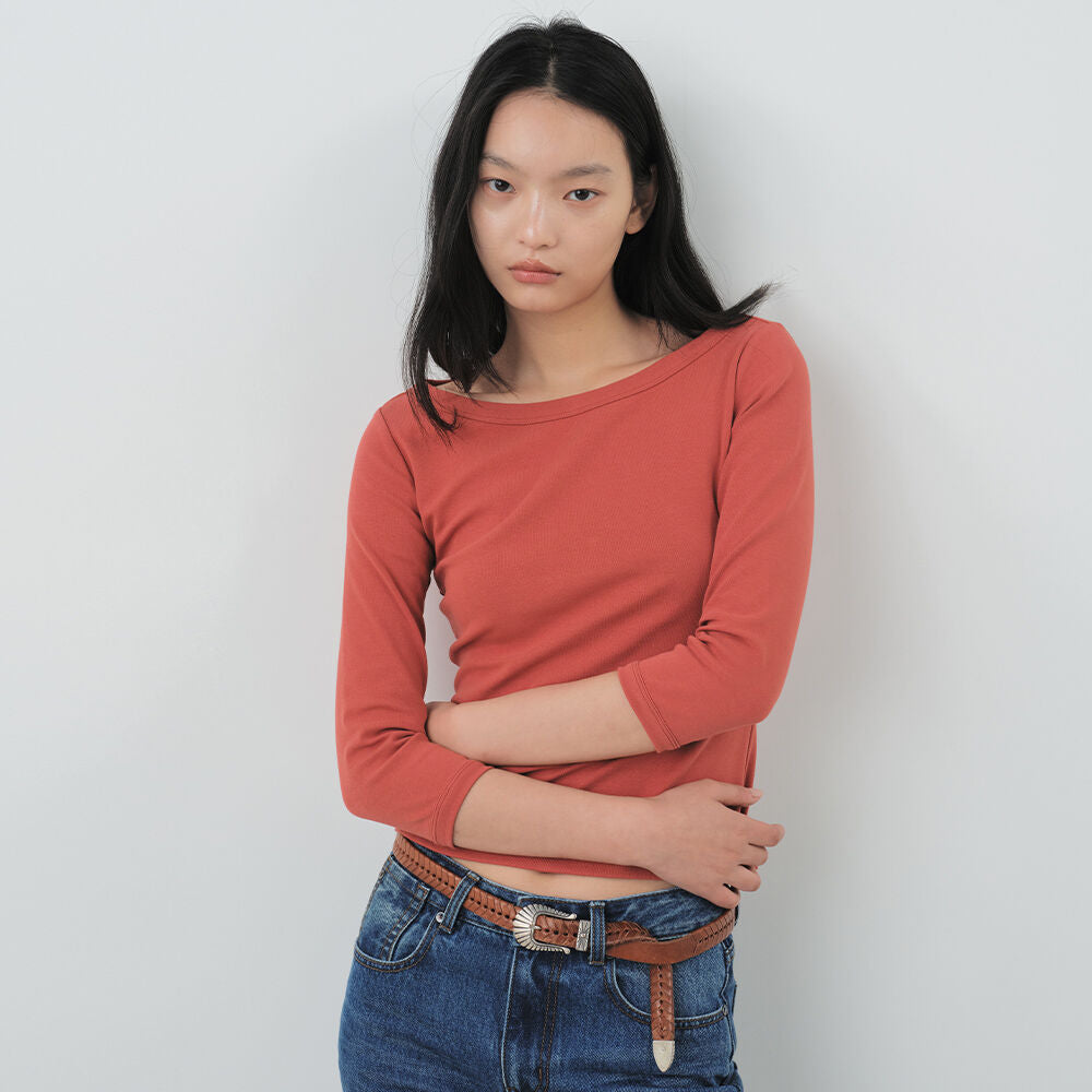 CITYBREEZE Cotton boat neck long sleeve T-shirt (Trend)_4COLORS