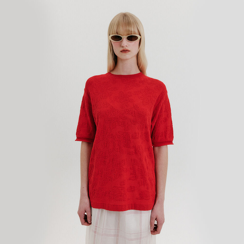 EENK Jacquard Knit Top - Red