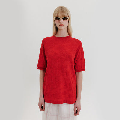 Jacquard Knit Top - Red