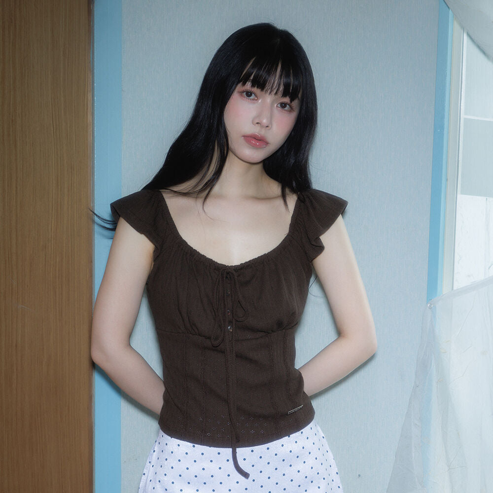 RoséFrantz Ribbon Shirring Sleeveless [Brown]