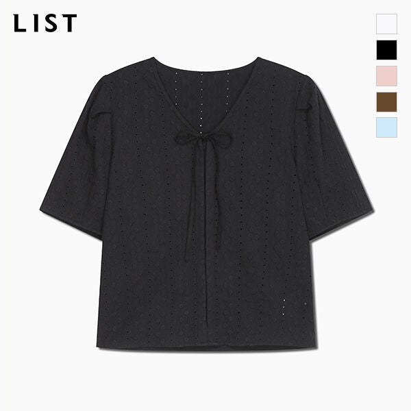 LIST Cotton punching ribbon blouse_TWWBLQ62200