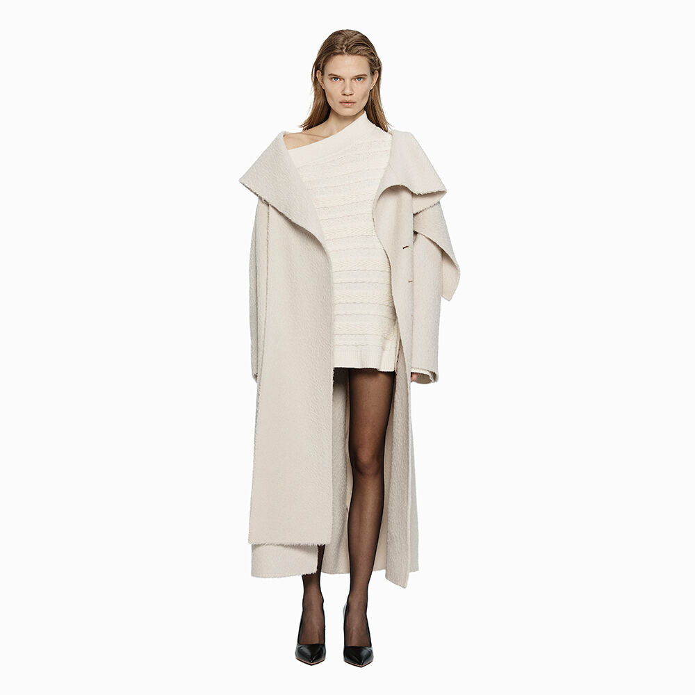 YCH HANDMADE MUFFLER LAYERED COAT PALE BEIGE (W24CT1011PE)