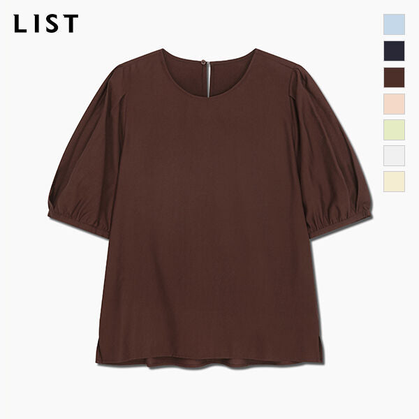 LIST Round neck puff sleeve blouse_TWWBLQ62070